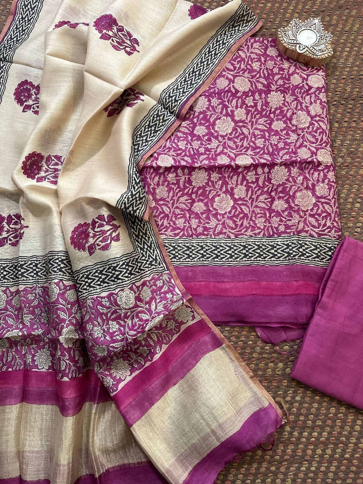 Premium Pure Tussar Silk Unstitched Set