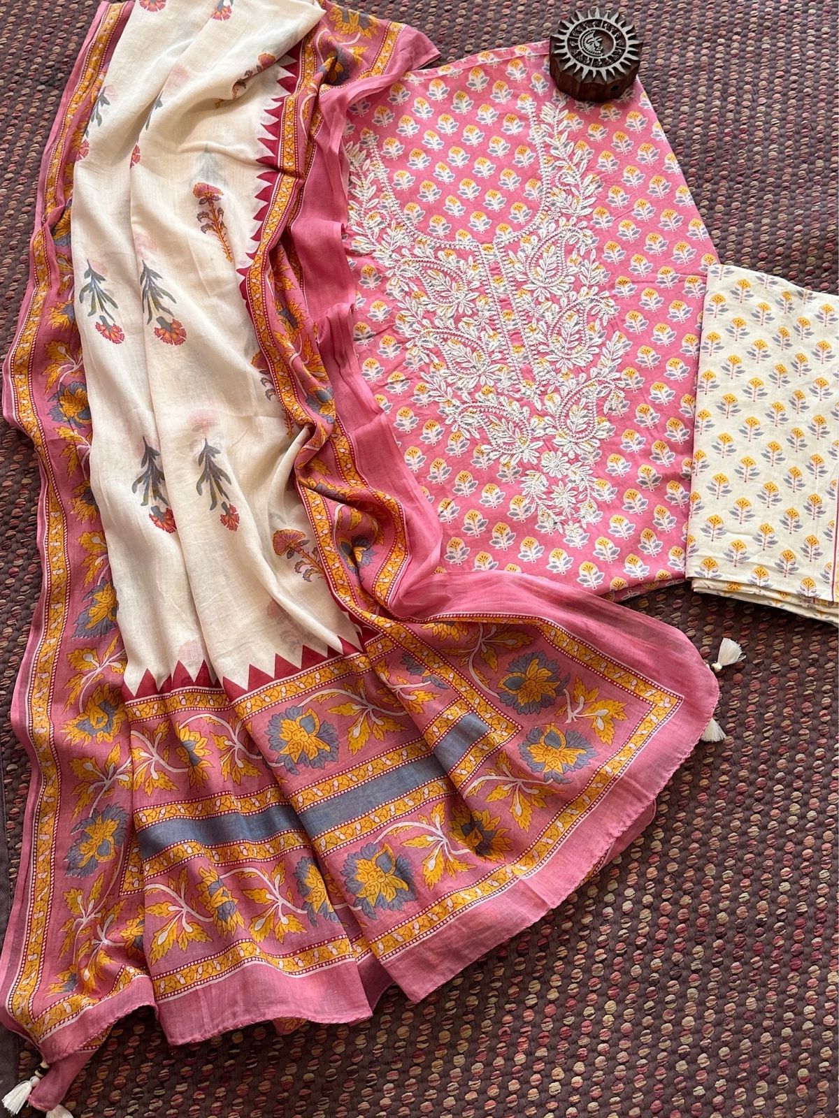 Pure Cotton Unstitched Set with Cotton Malmal Dupatta