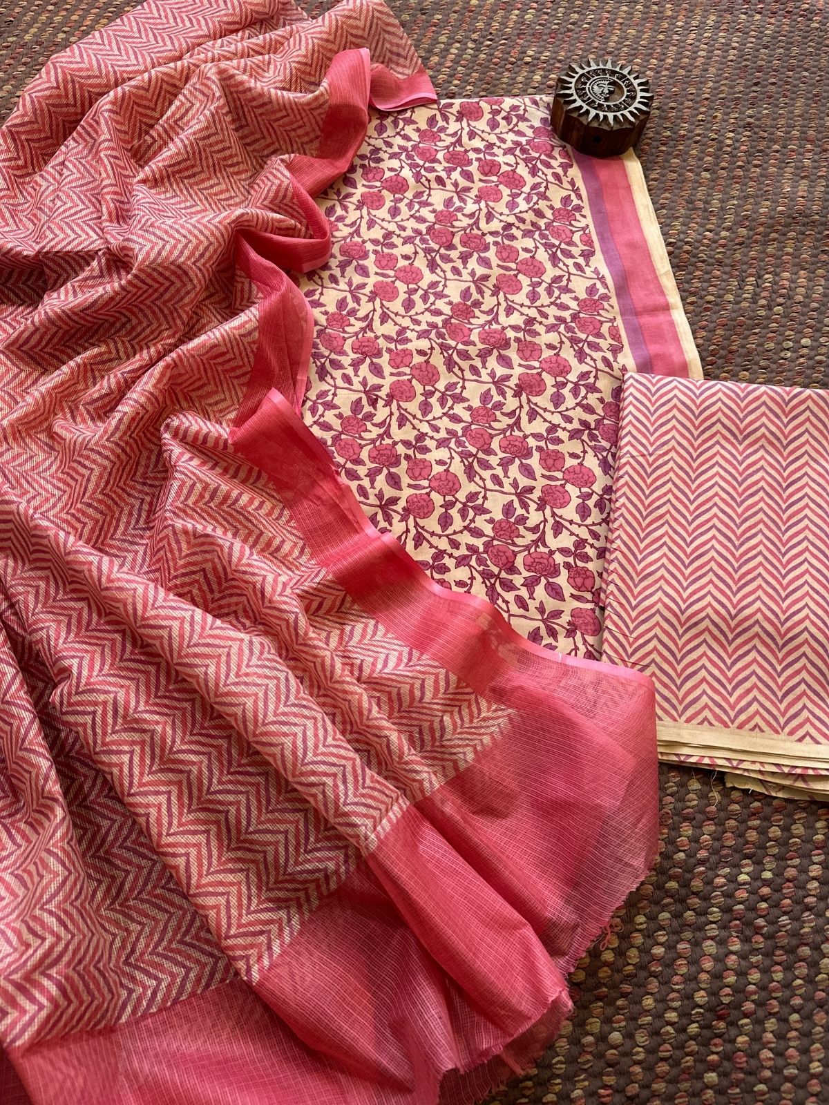 Pure Cotton Unstitched Set with Kota Dupatta