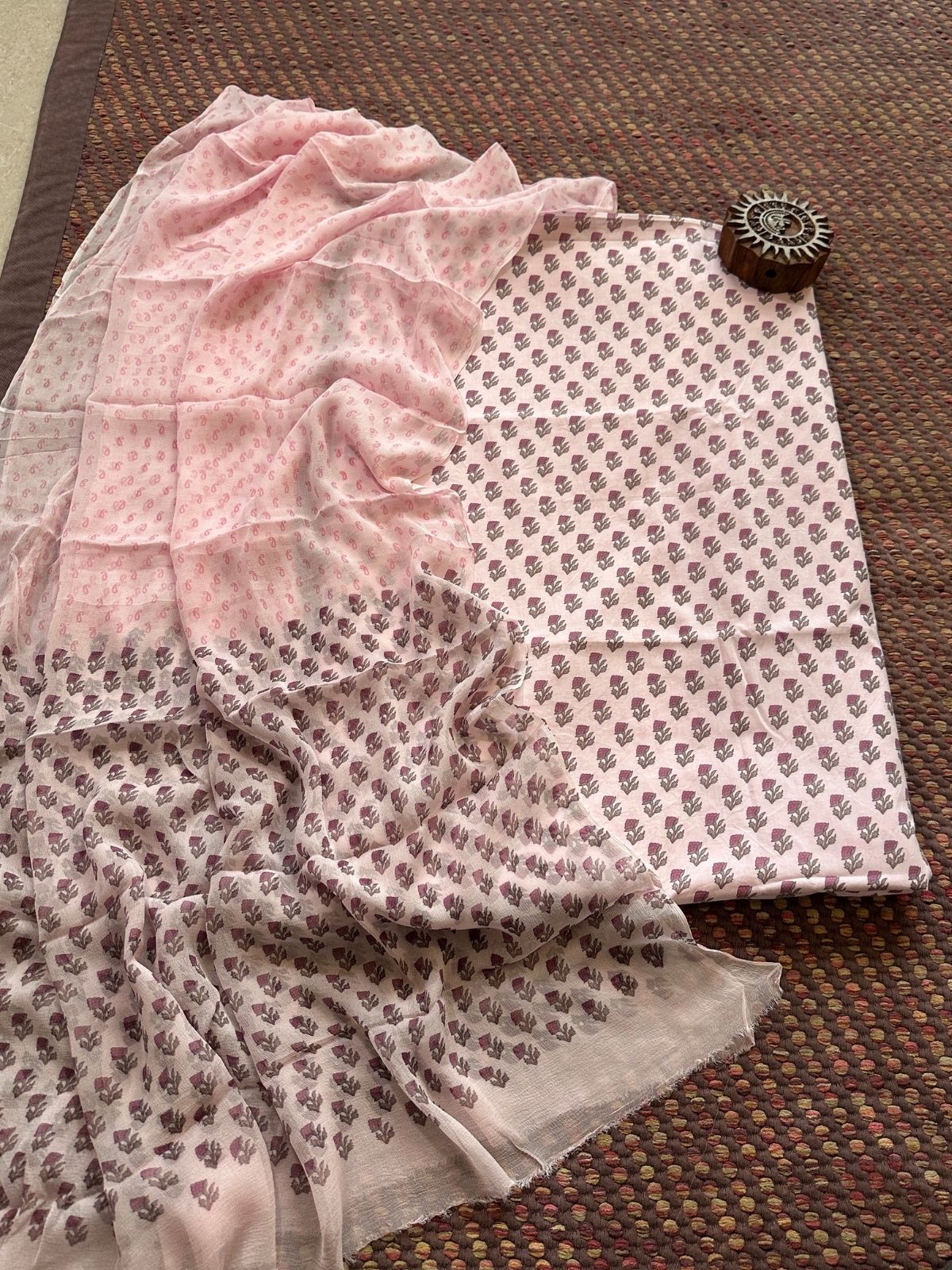 Pure Cotton Unstitched Set with Chiffon Dupatta