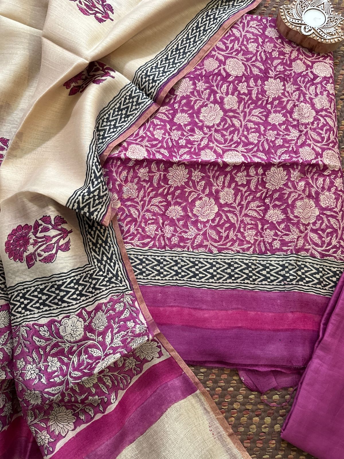 Premium Pure Tussar Silk Unstitched Set