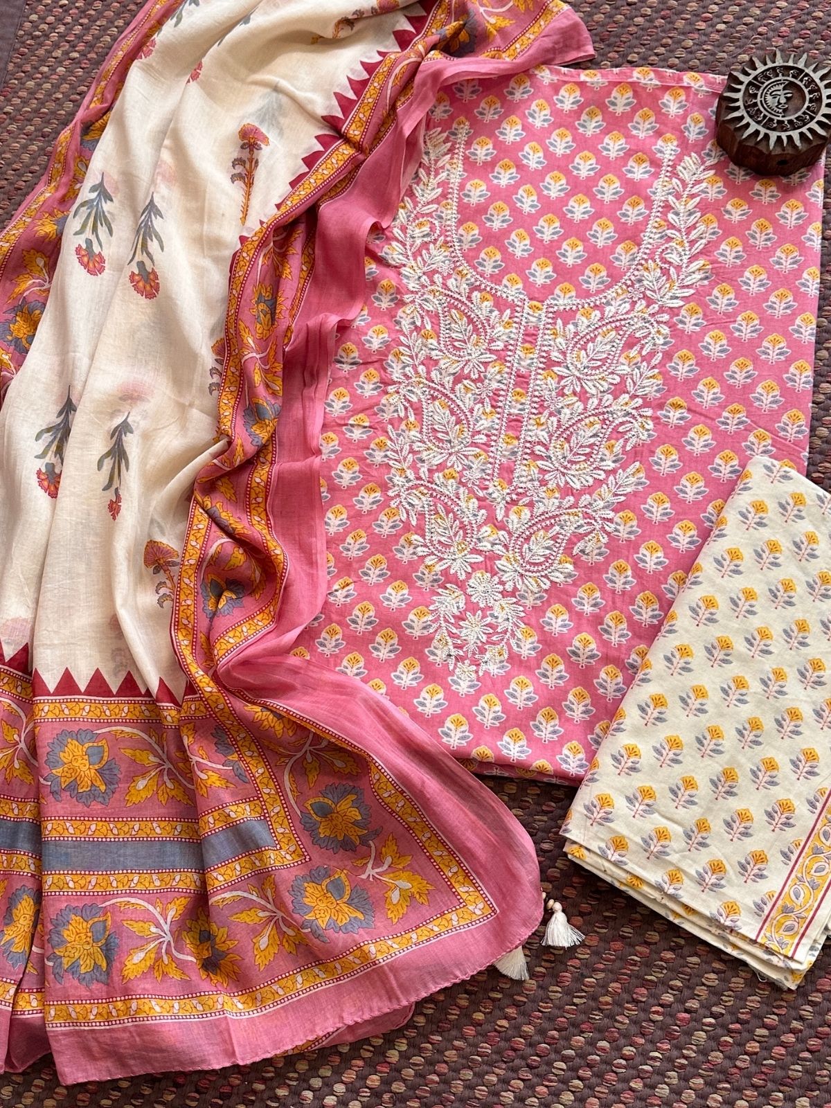 Pure Cotton Unstitched Set with Cotton Malmal Dupatta