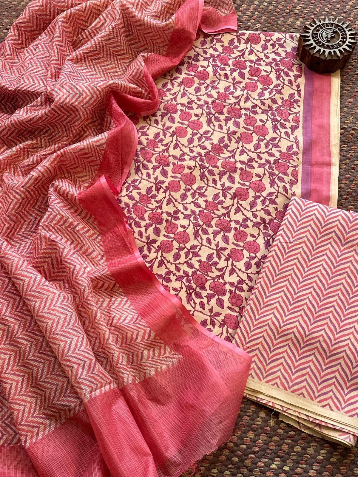 Pure Cotton Unstitched Set with Kota Dupatta
