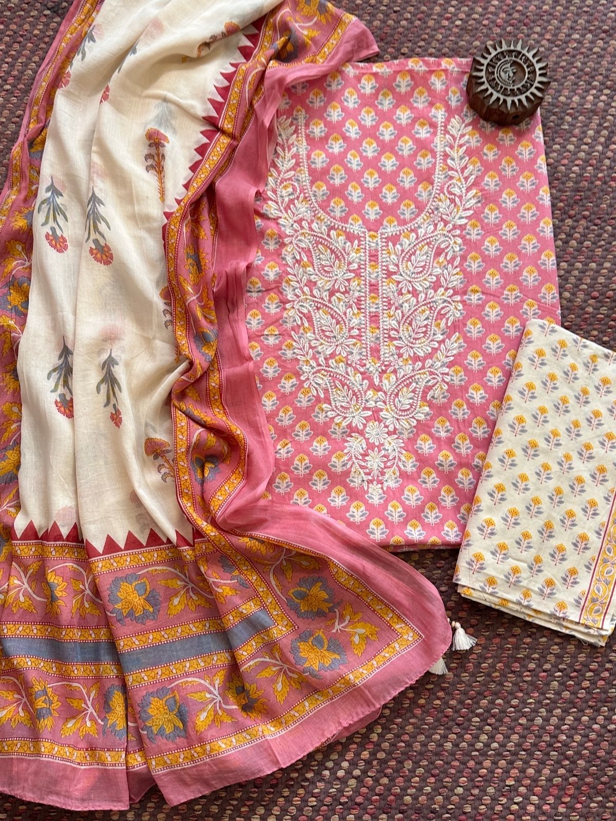 Pure Cotton Unstitched Set with Cotton Malmal Dupatta