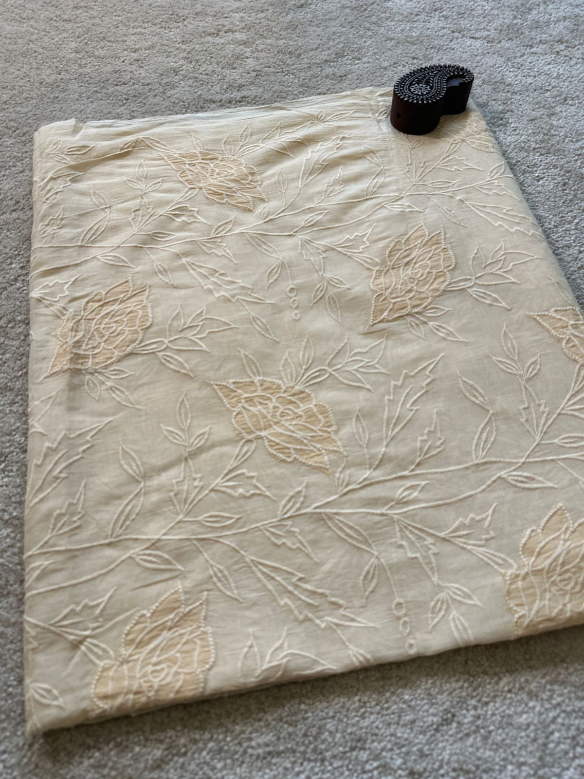 Beige Rose- Premium Cooton Fabric with Applique Embroidery