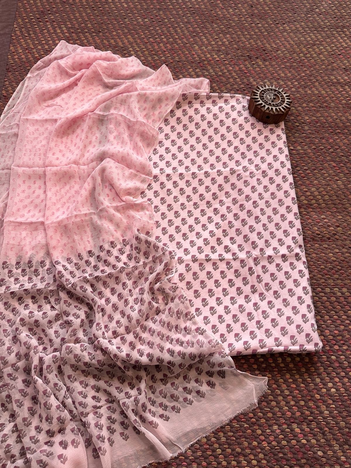 Pure Cotton Unstitched Set with Chiffon Dupatta