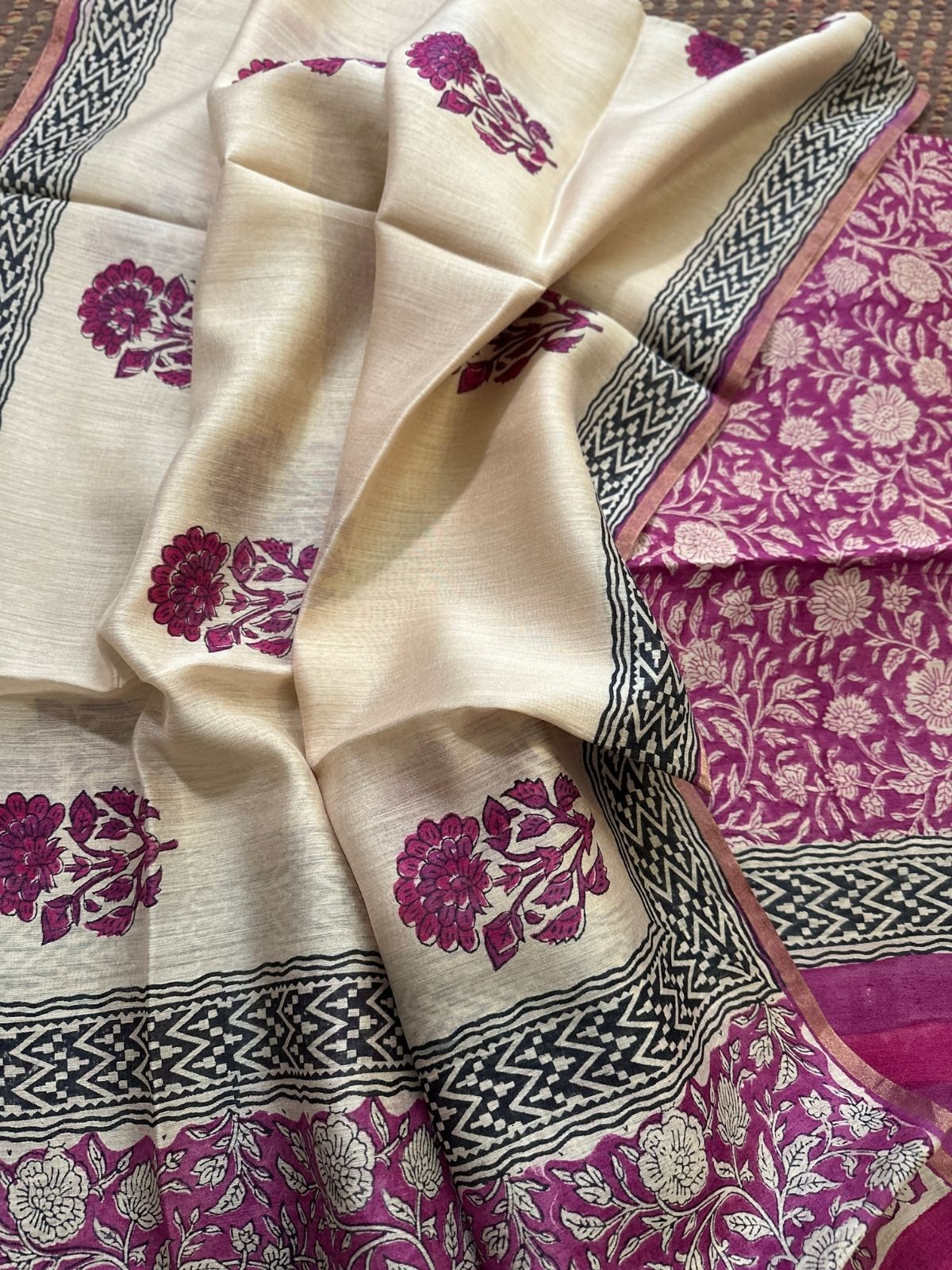 Premium Pure Tussar Silk Unstitched Set