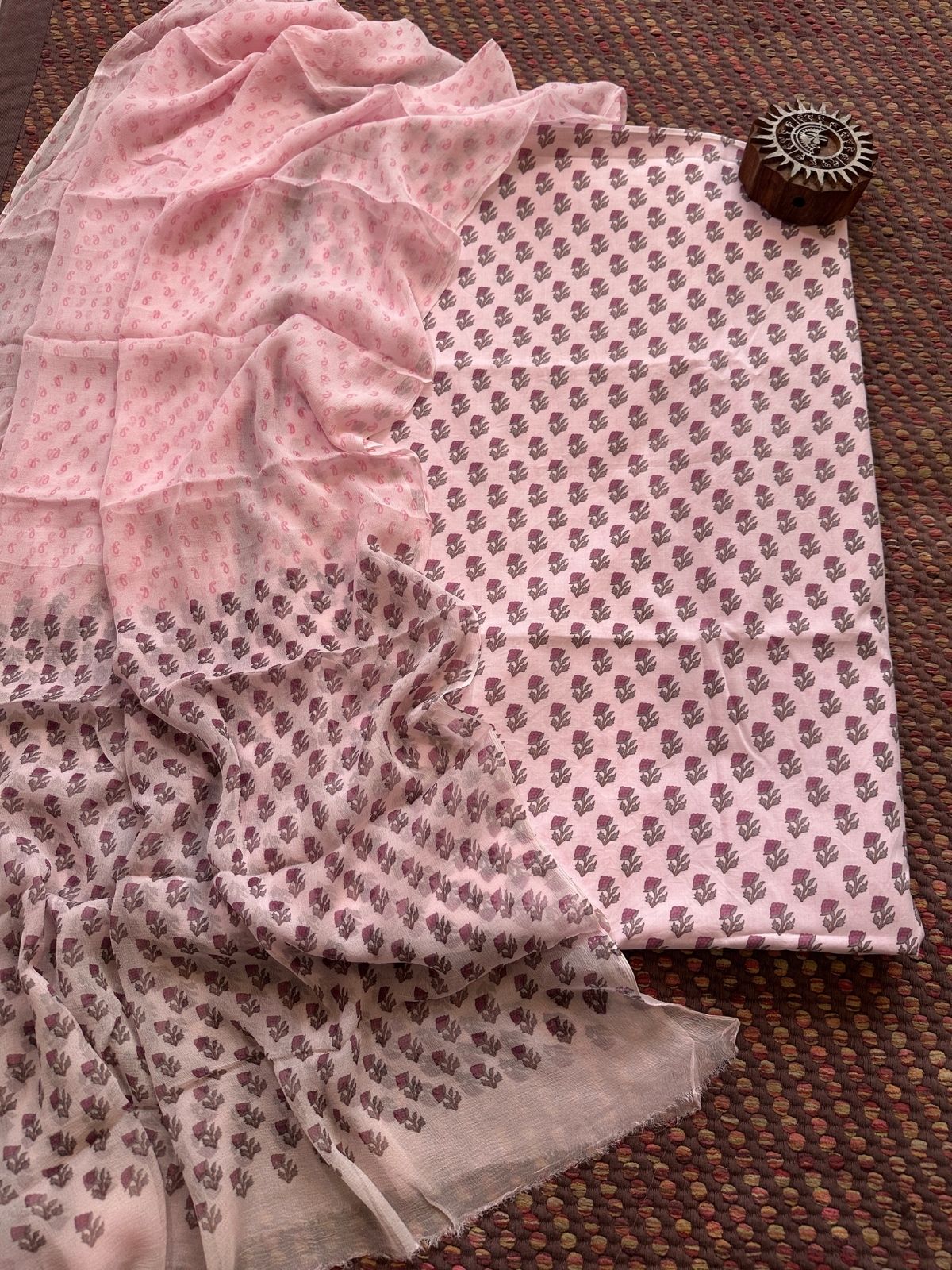 Pure Cotton Unstitched Set with Chiffon Dupatta