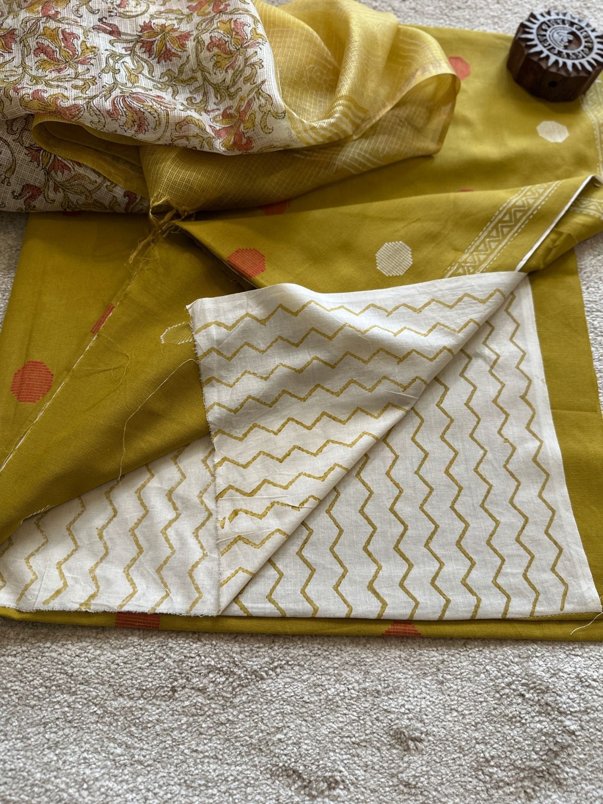 Pure Cotton Hand Woven Fabric with Kota Silk Handblocked dupatta.
