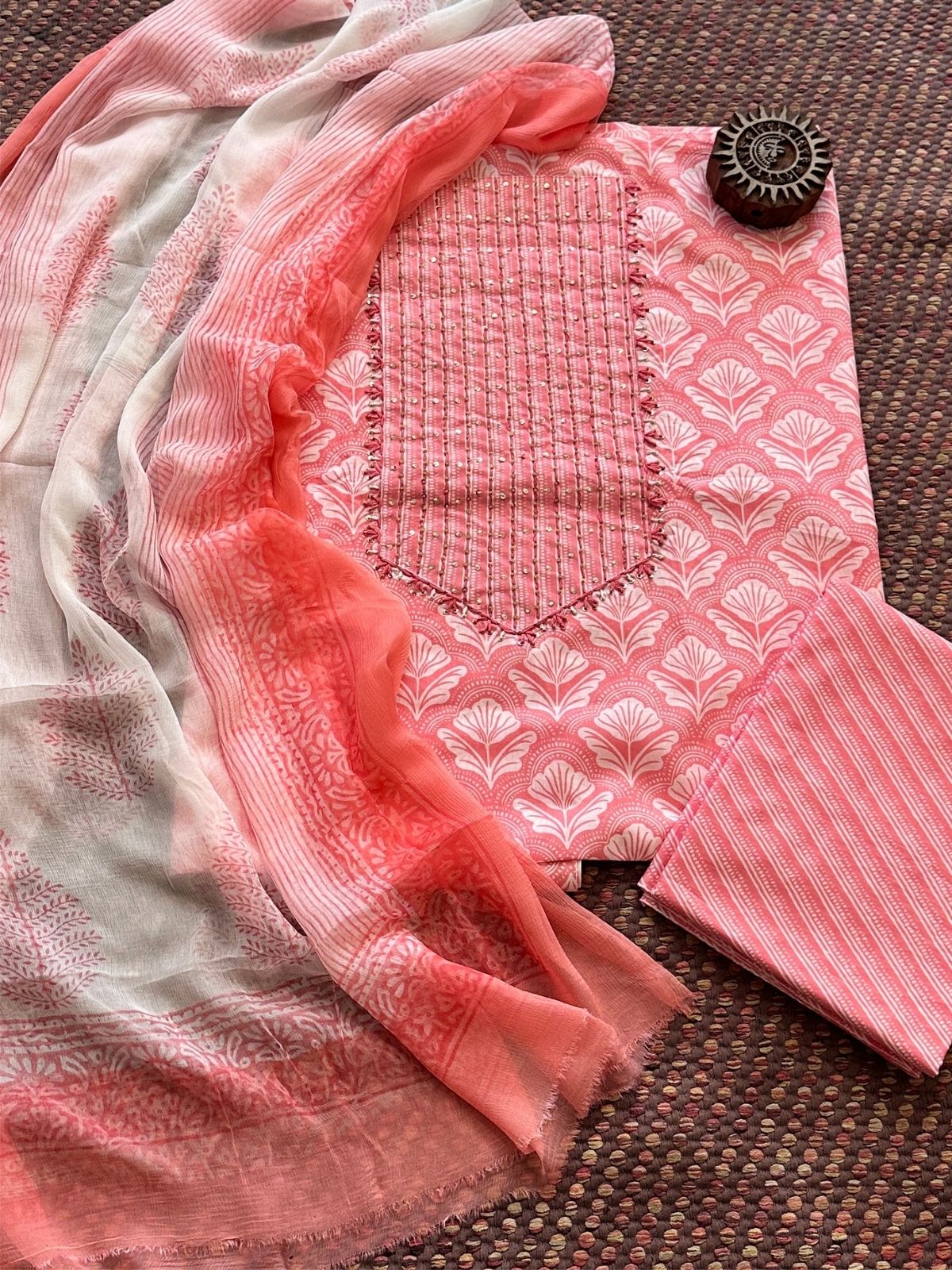 Pure Cotton Unstitched Set with Chiffon Dupatta
