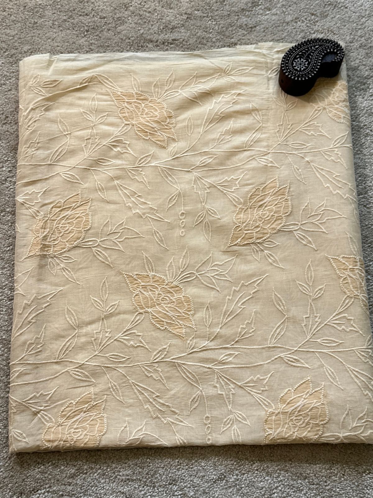 Beige Rose- Premium Cooton Fabric with Applique Embroidery