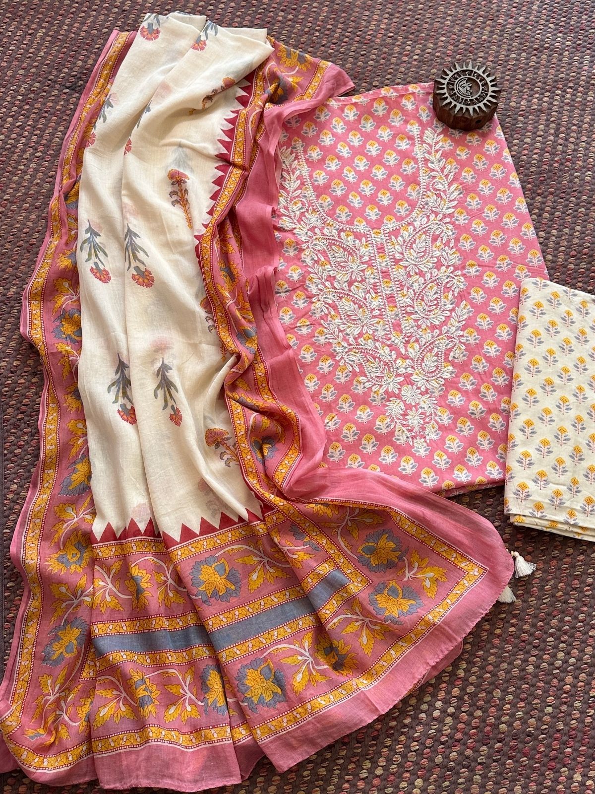 Pure Cotton Unstitched Set with Cotton Malmal Dupatta