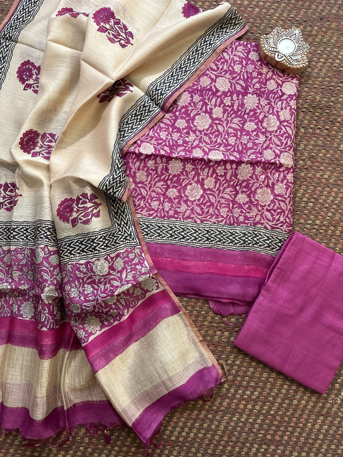 Premium Pure Tussar Silk Unstitched Set