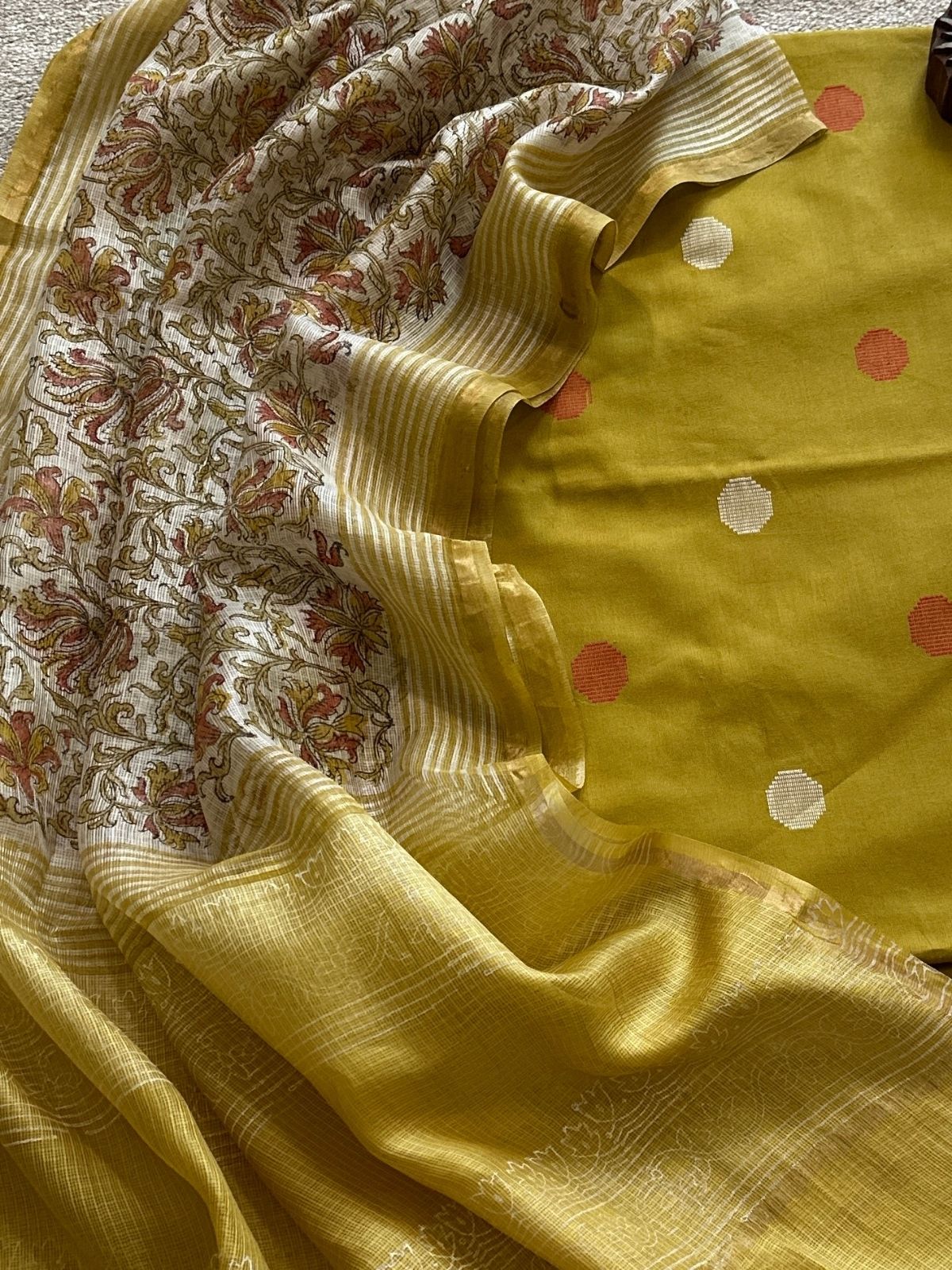 Pure Cotton Hand Woven Fabric with Kota Silk Handblocked dupatta.