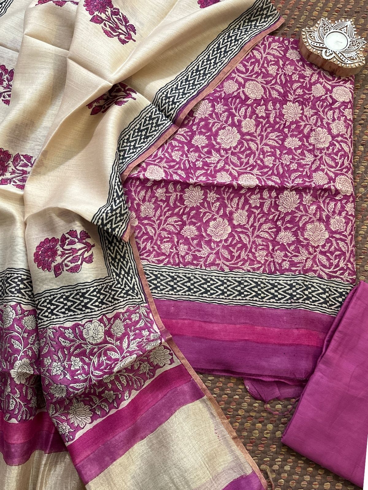 Premium Pure Tussar Silk Unstitched Set