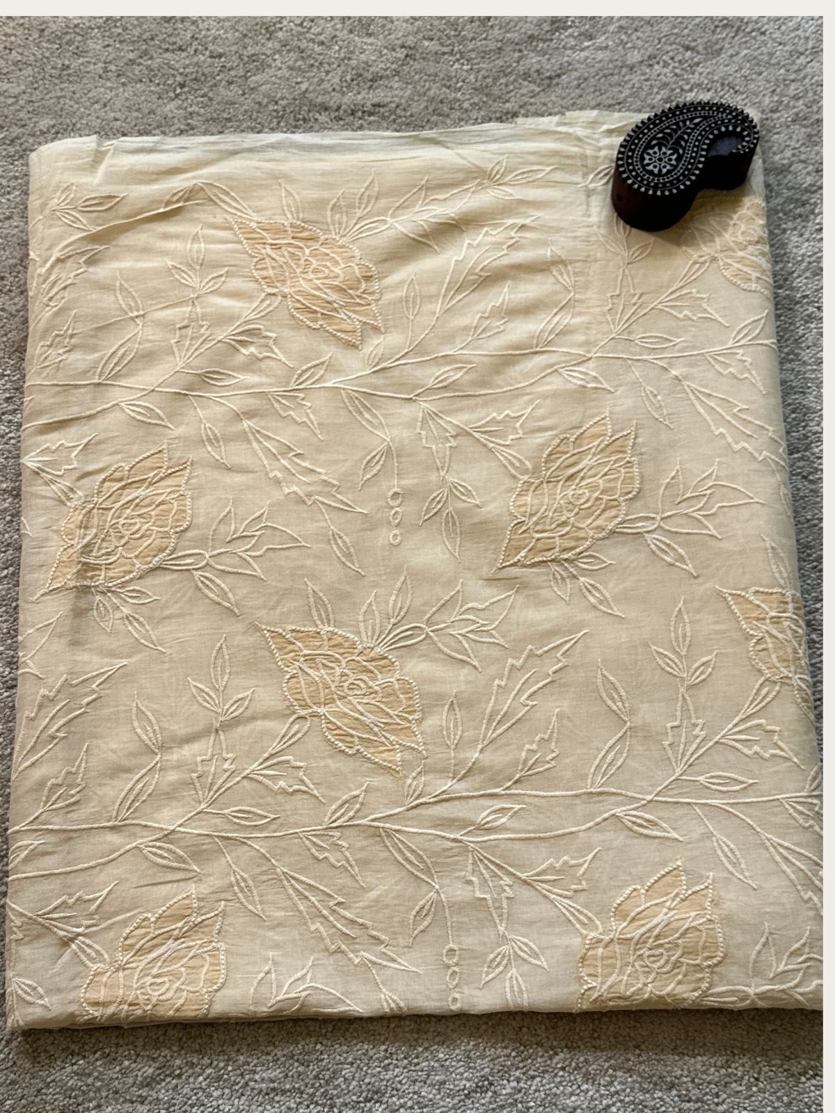 Beige Rose- Premium Cooton Fabric with Applique Embroidery