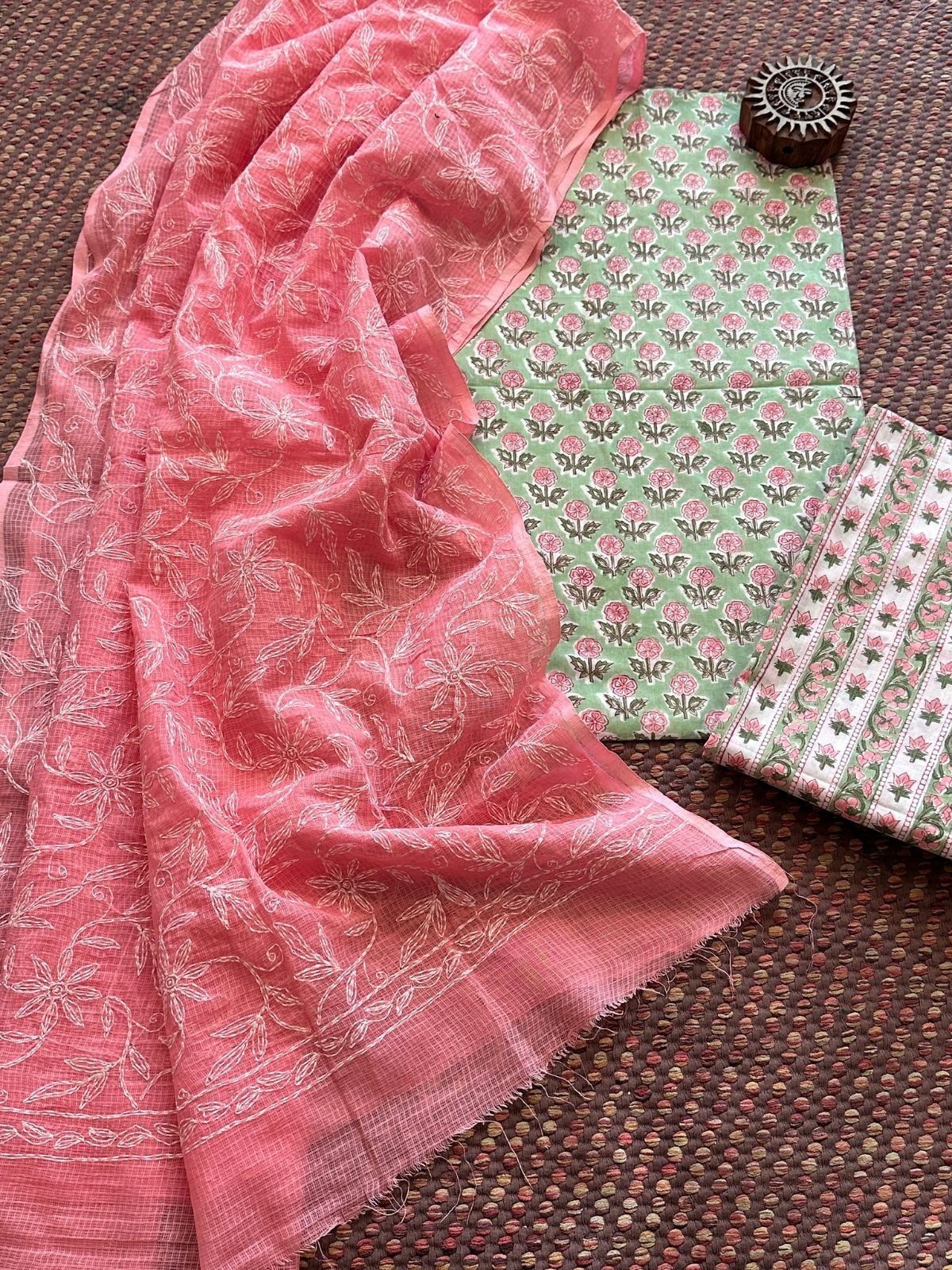 Pure Cotton Hand Blocked Set with Chikankari Dupatta