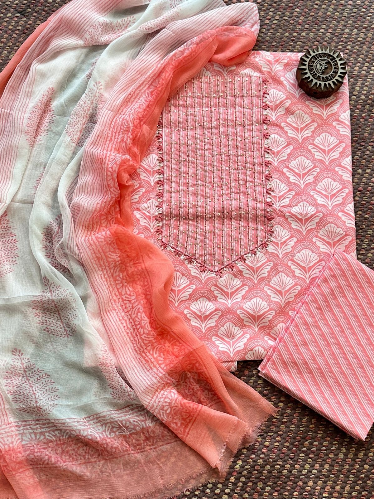 Pure Cotton Unstitched Set with Chiffon Dupatta