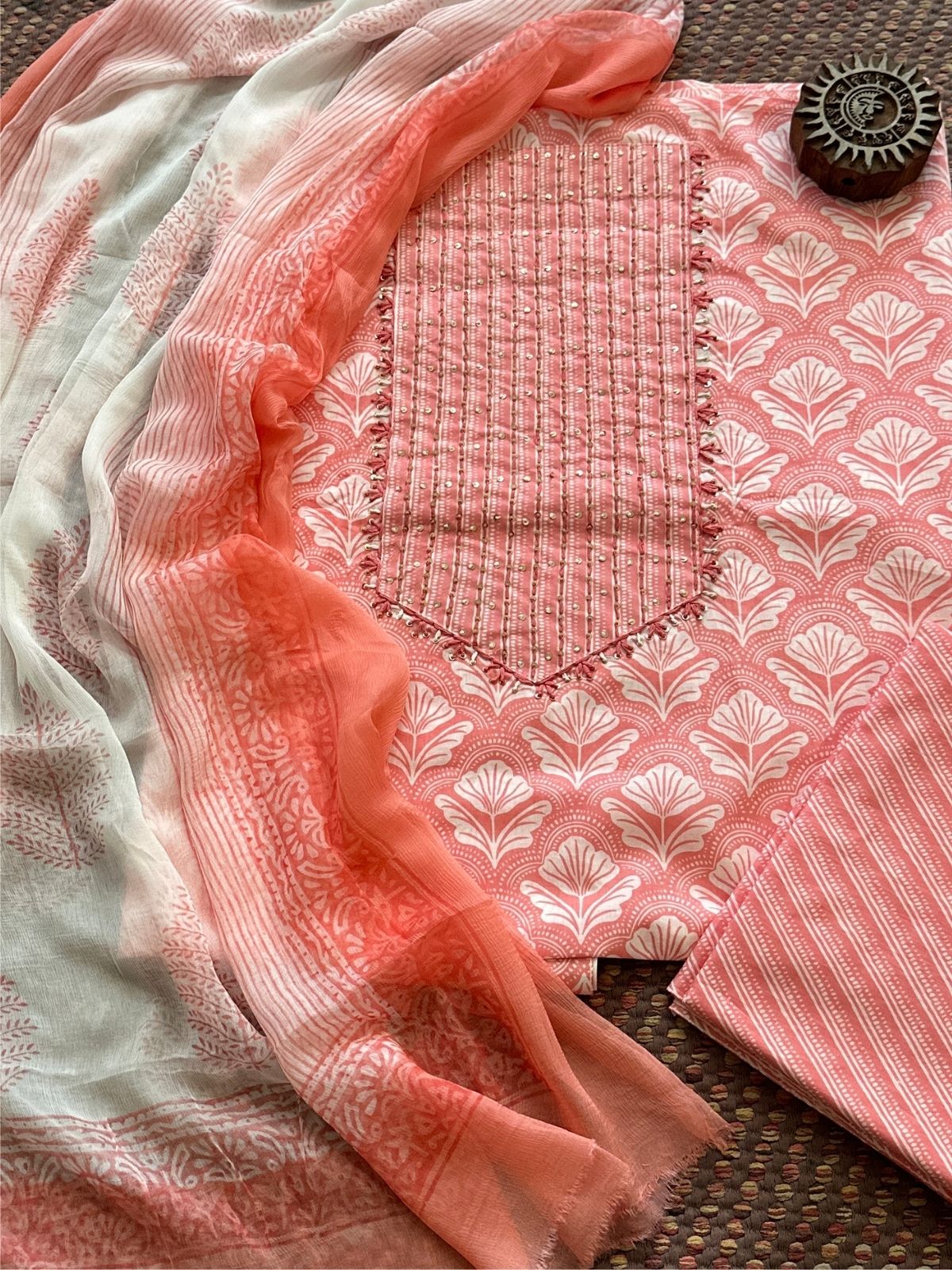 Pure Cotton Unstitched Set with Chiffon Dupatta