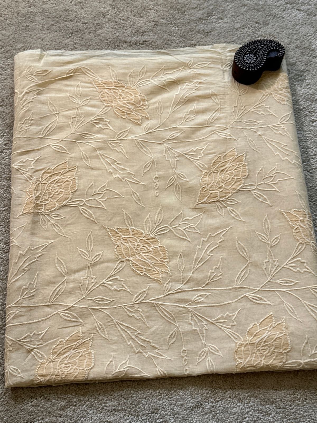 Beige Rose- Premium Cooton Fabric with Applique Embroidery