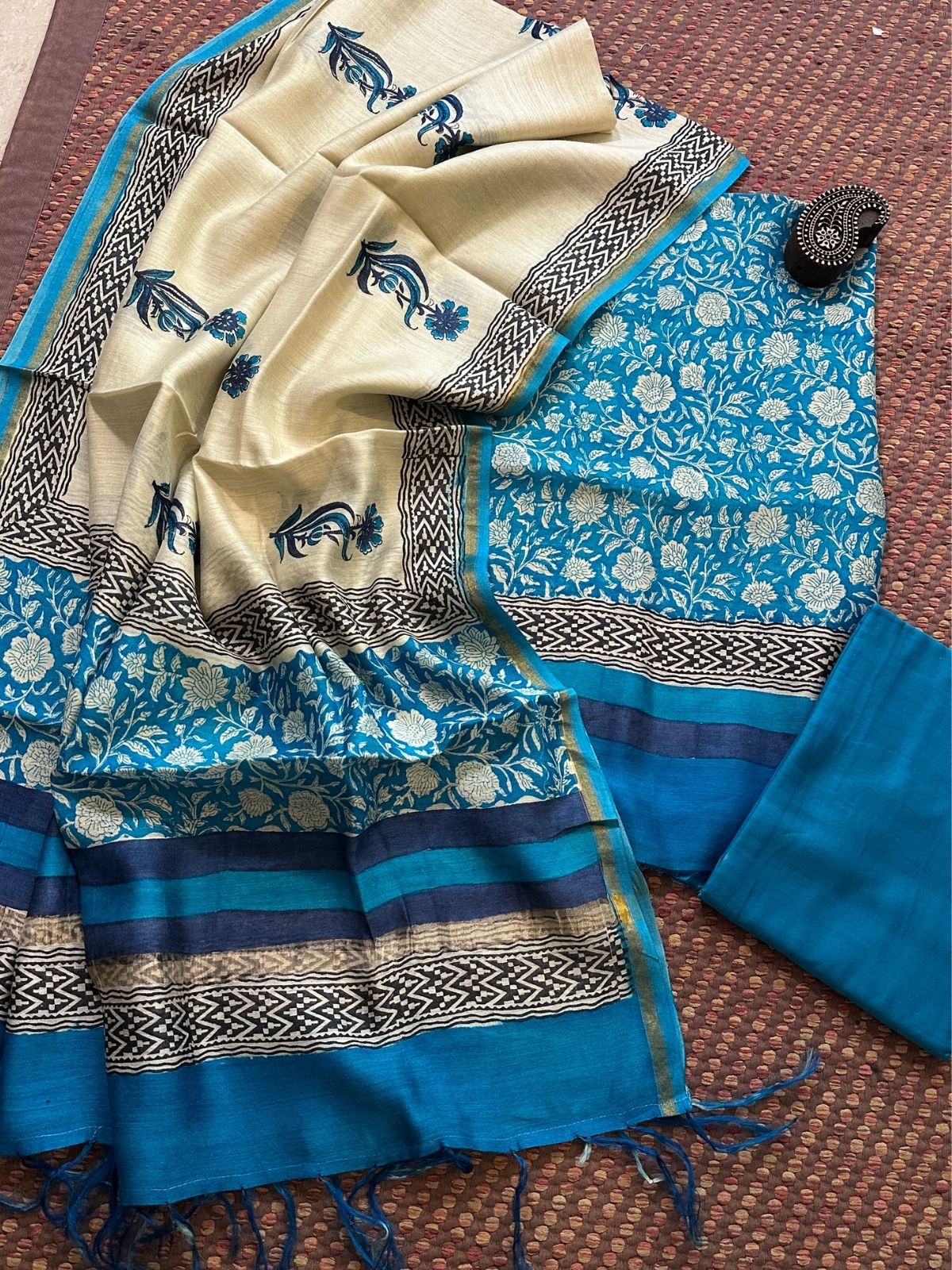 Premium Pure Tussar Silk Unstitched Set
