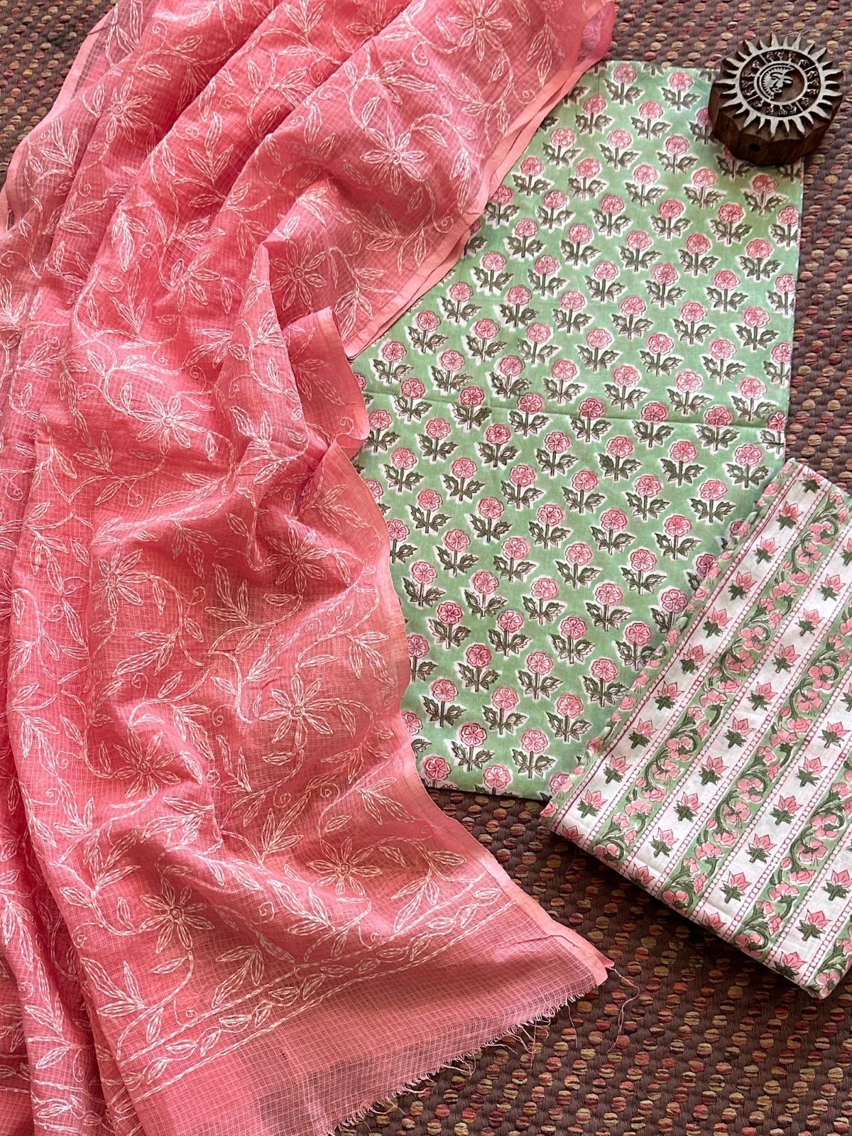 Pure Cotton Hand Blocked Set with Chikankari Dupatta