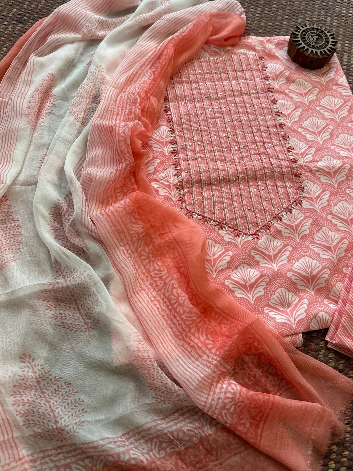 Pure Cotton Unstitched Set with Chiffon Dupatta