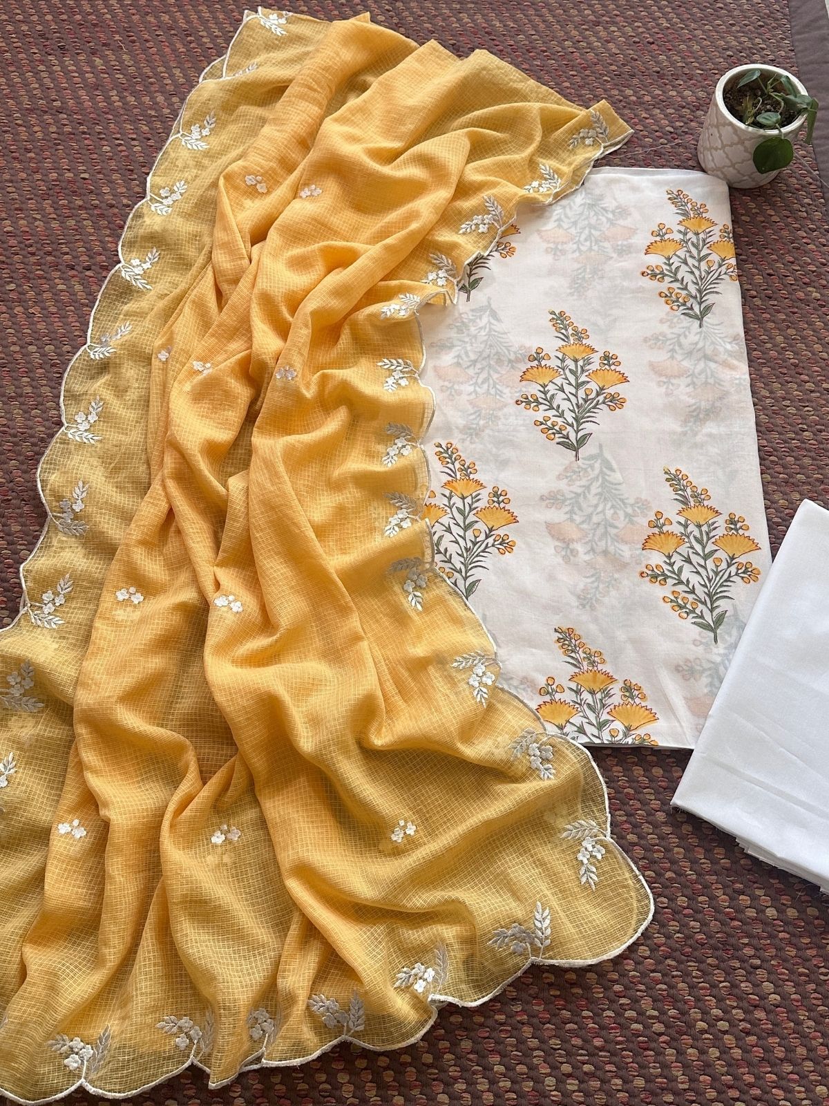 Pure Cotton Handblock Fabric with Embroidered Dupatta