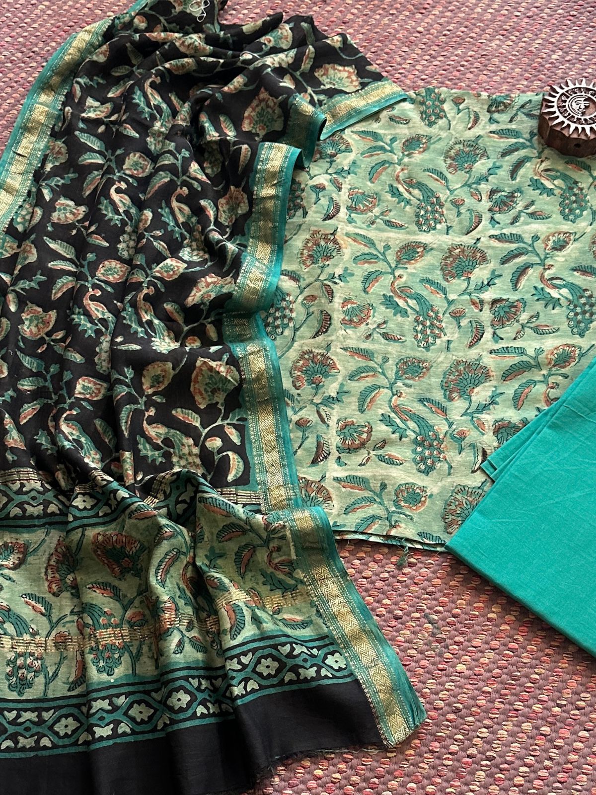 Vegetable Dyed Maheshwari Silk Unstitched Set