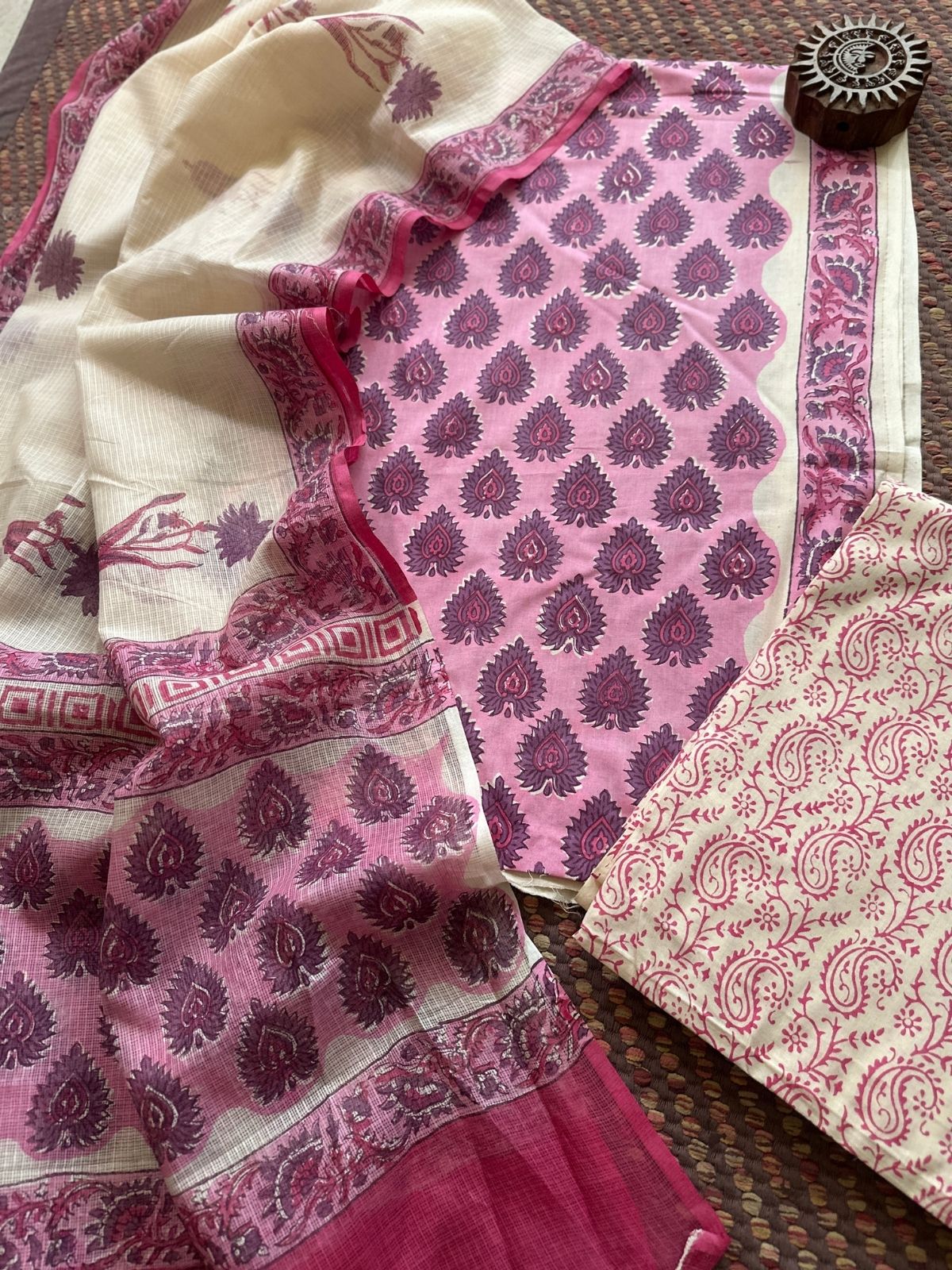 Pure Cotton Unstitched Set with Kota Dupatta