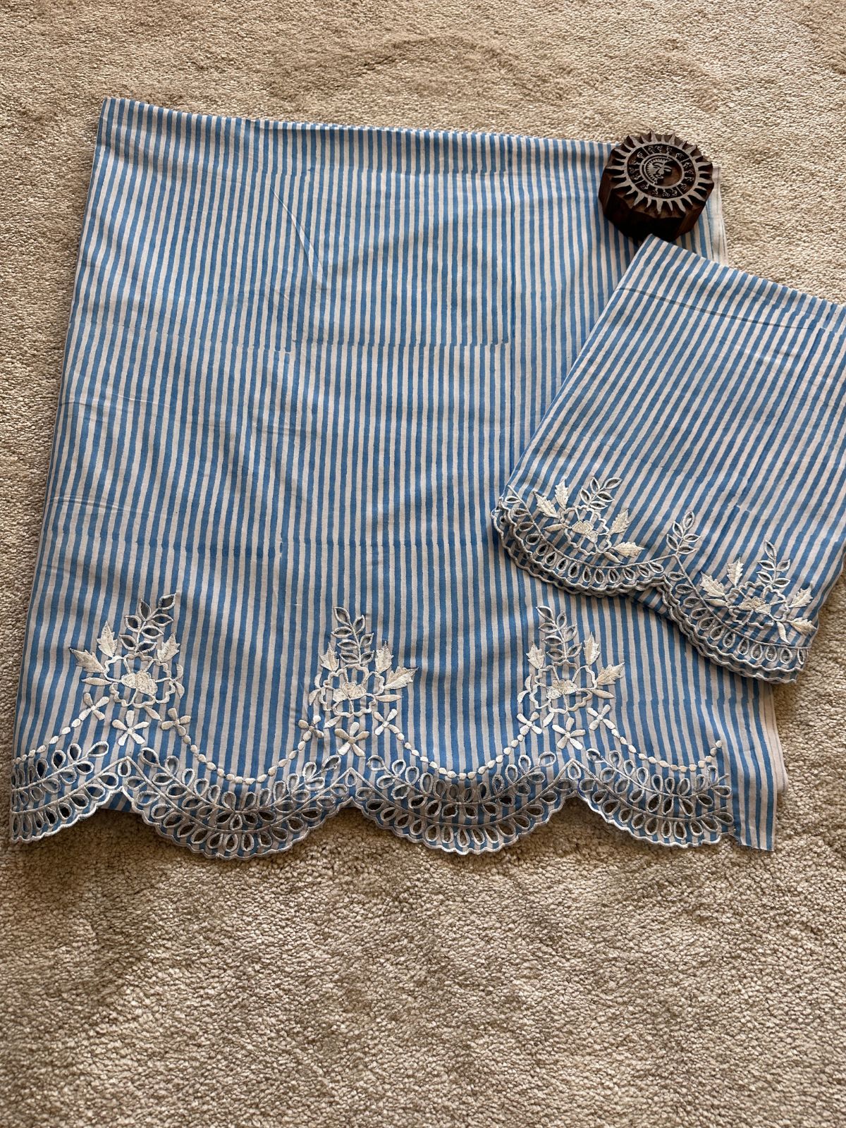 Cutwork Pure Cotton Hand-blocked Coord Set