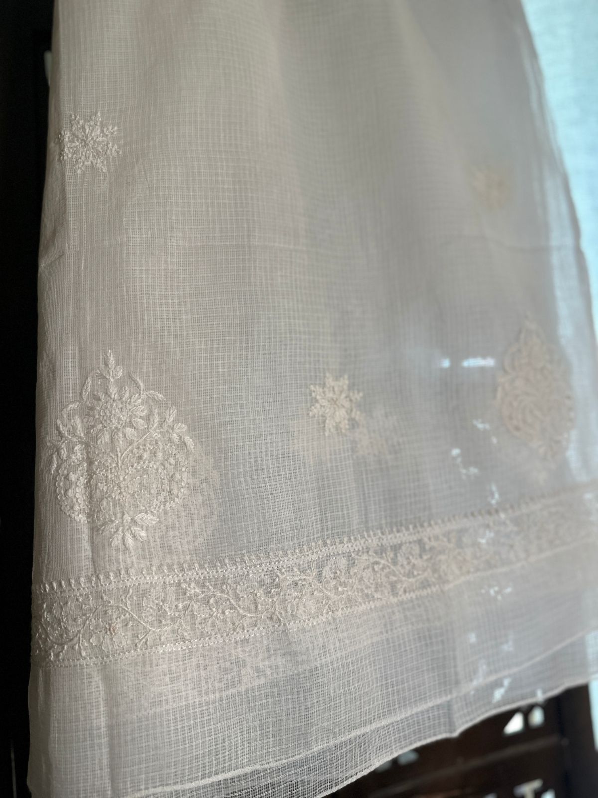 Kota Doria Hand Embroidered Chikankari Dupatta