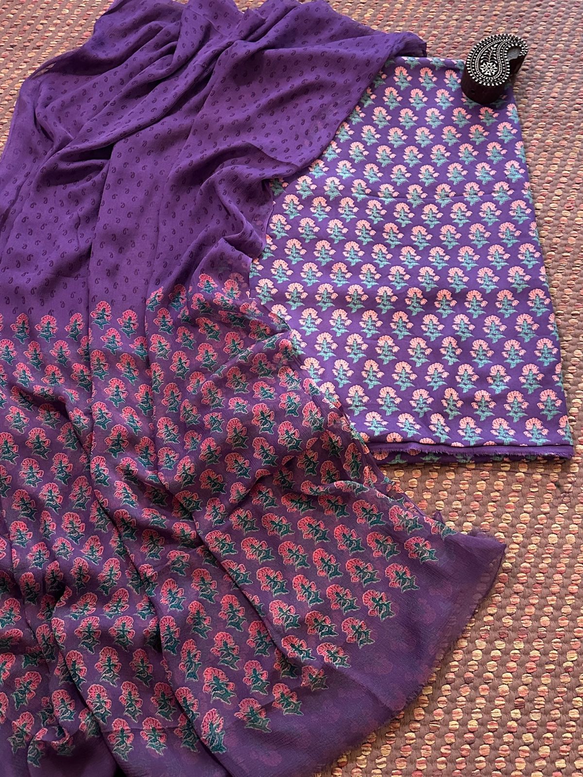 Spun Block Printed Unstitched Set