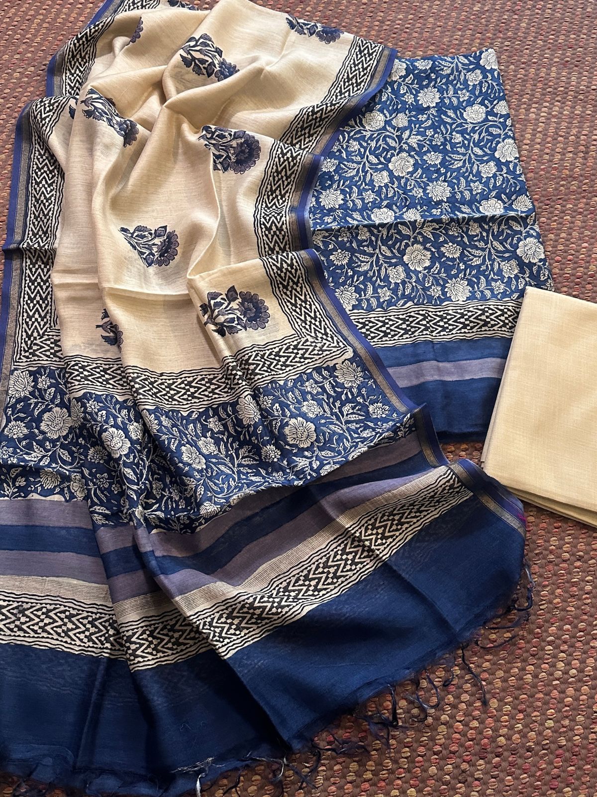 Premium Pure Tussar Silk Unstitched Set