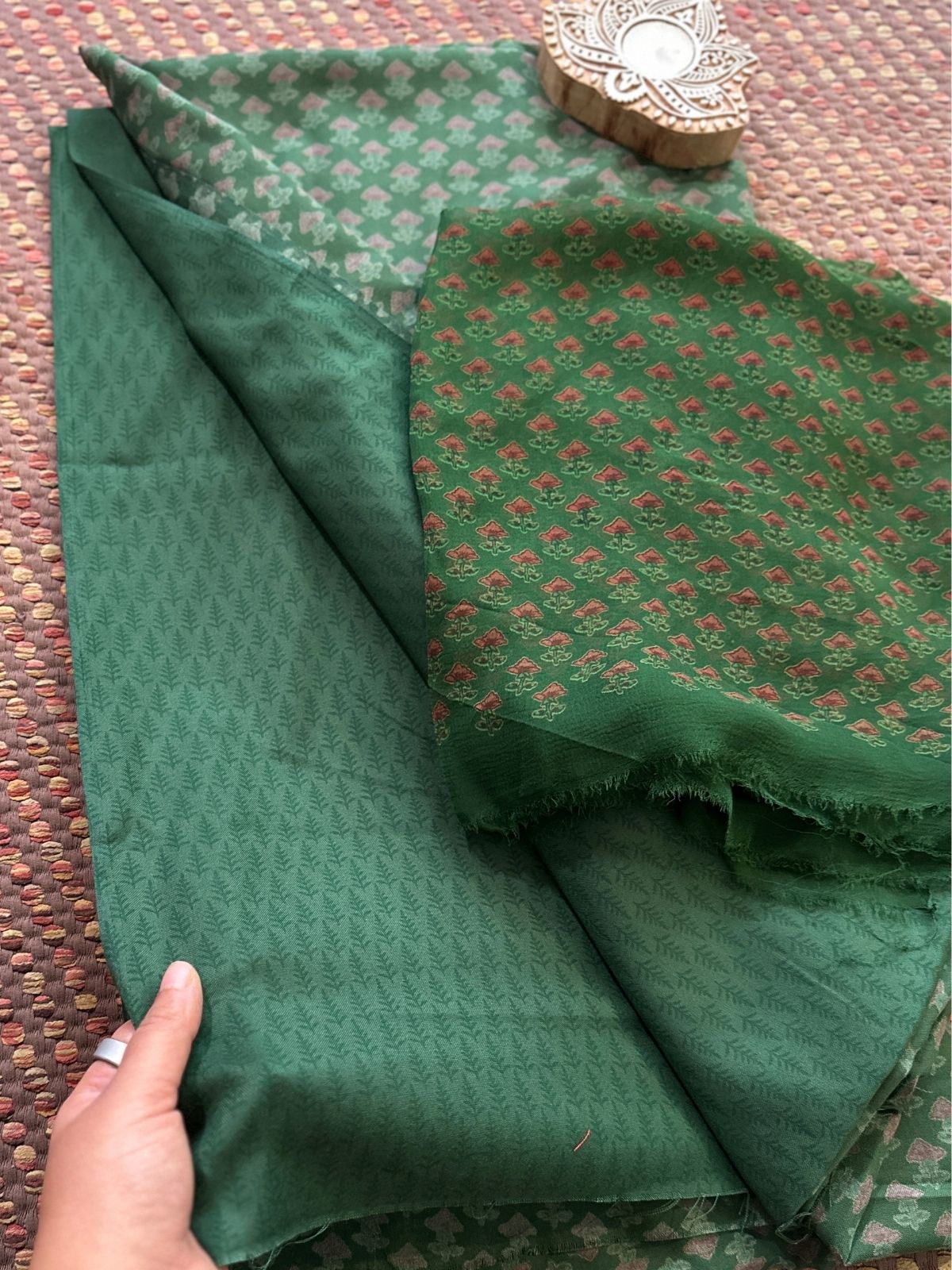 Spun Block Printed Unstitched Set