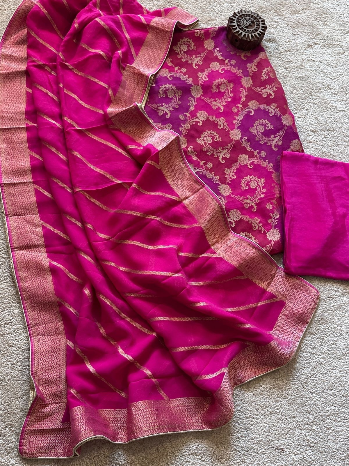 Rani- Premium Georgette Benarsi  Rangkat Weave Unstitched Set