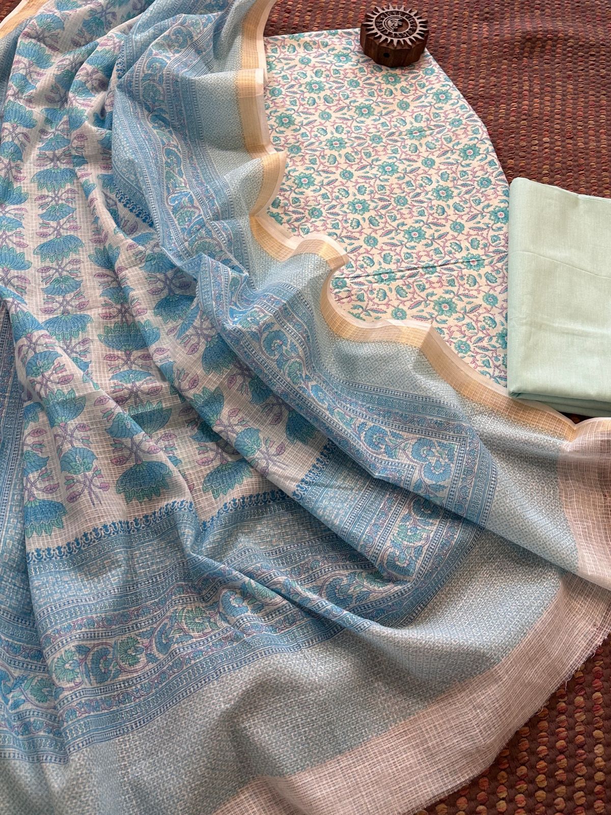 Pure Cotton Unstitched Set with Kota Dupatta