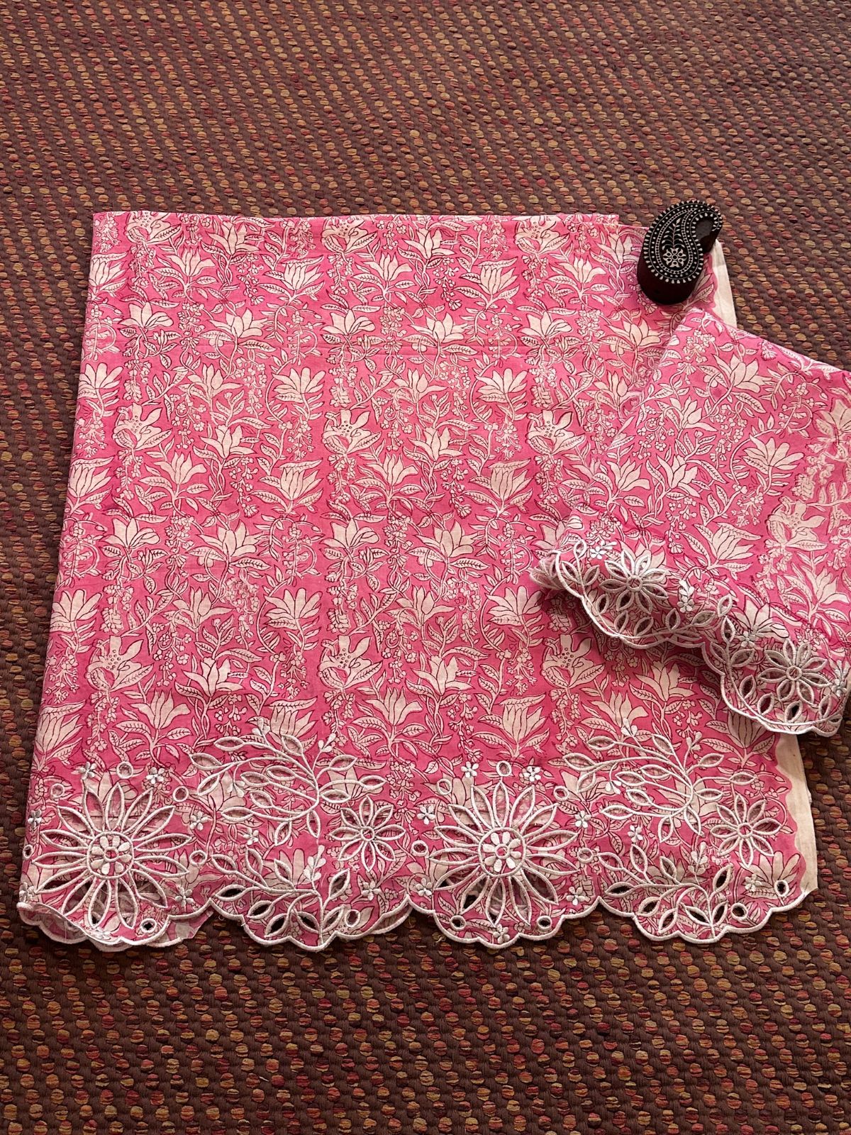 Cutwork Pure Cotton Hand-blocked Coord Set