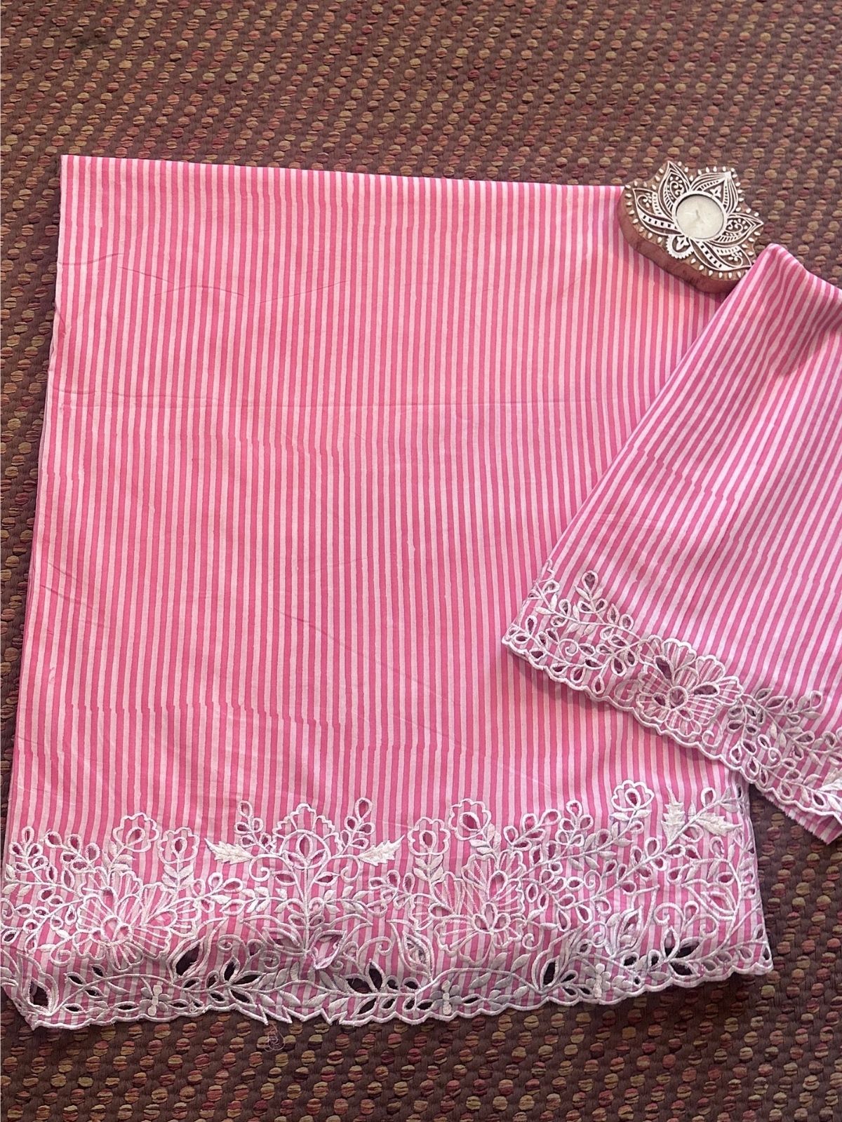 Cutwork Pure Cotton Hand-blocked Coord Set