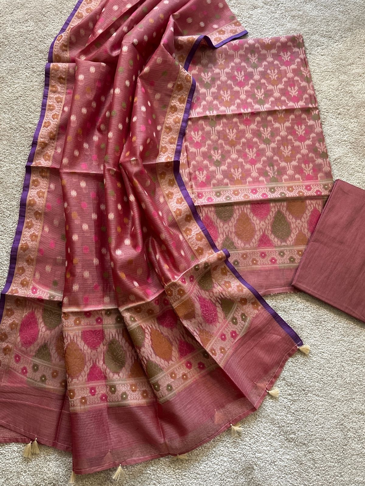 Onion Pink- Jamdani Cotton Unstitched Set