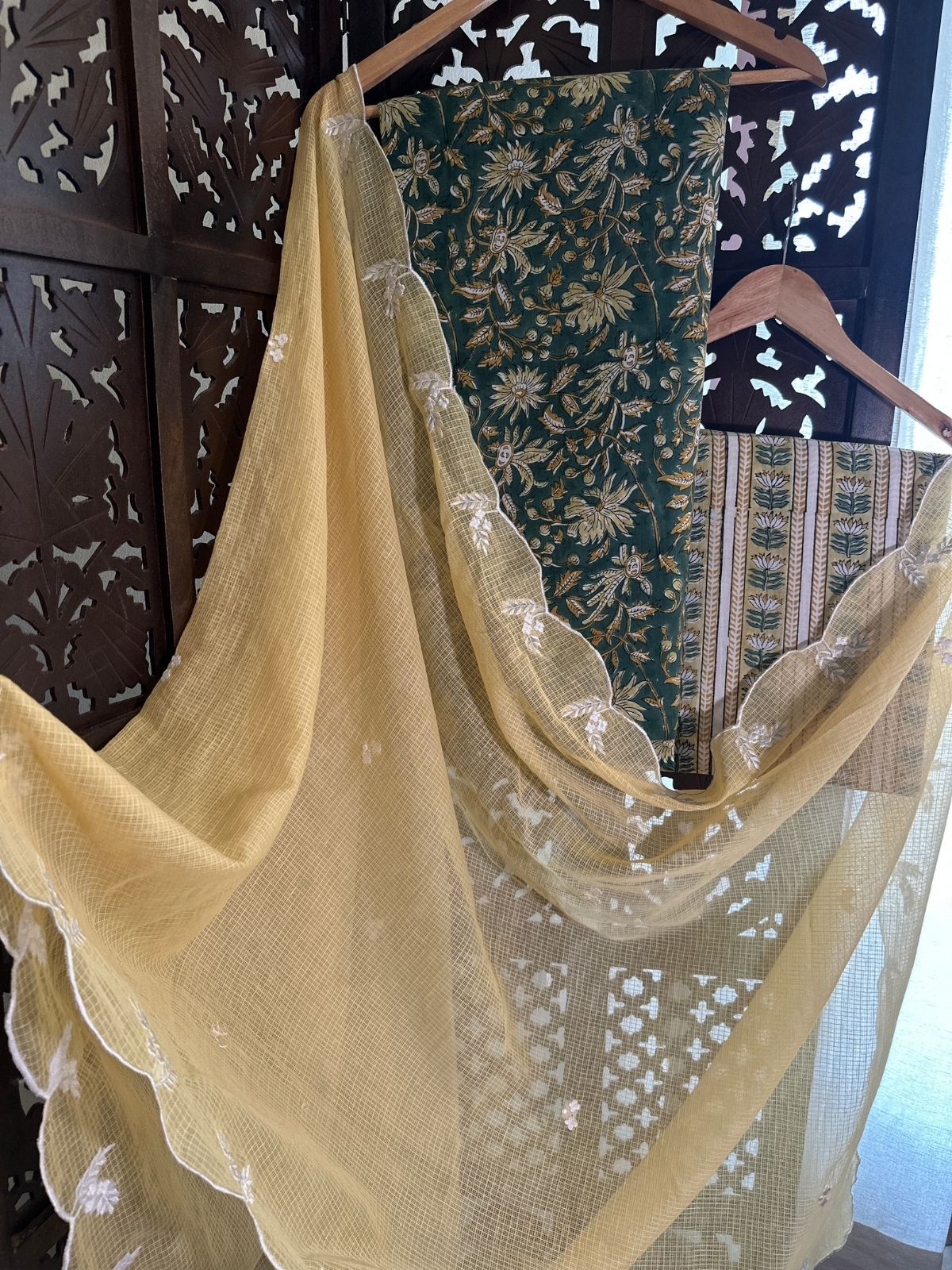 Pure Cotton Handblock Fabric with Embroidered Dupatta
