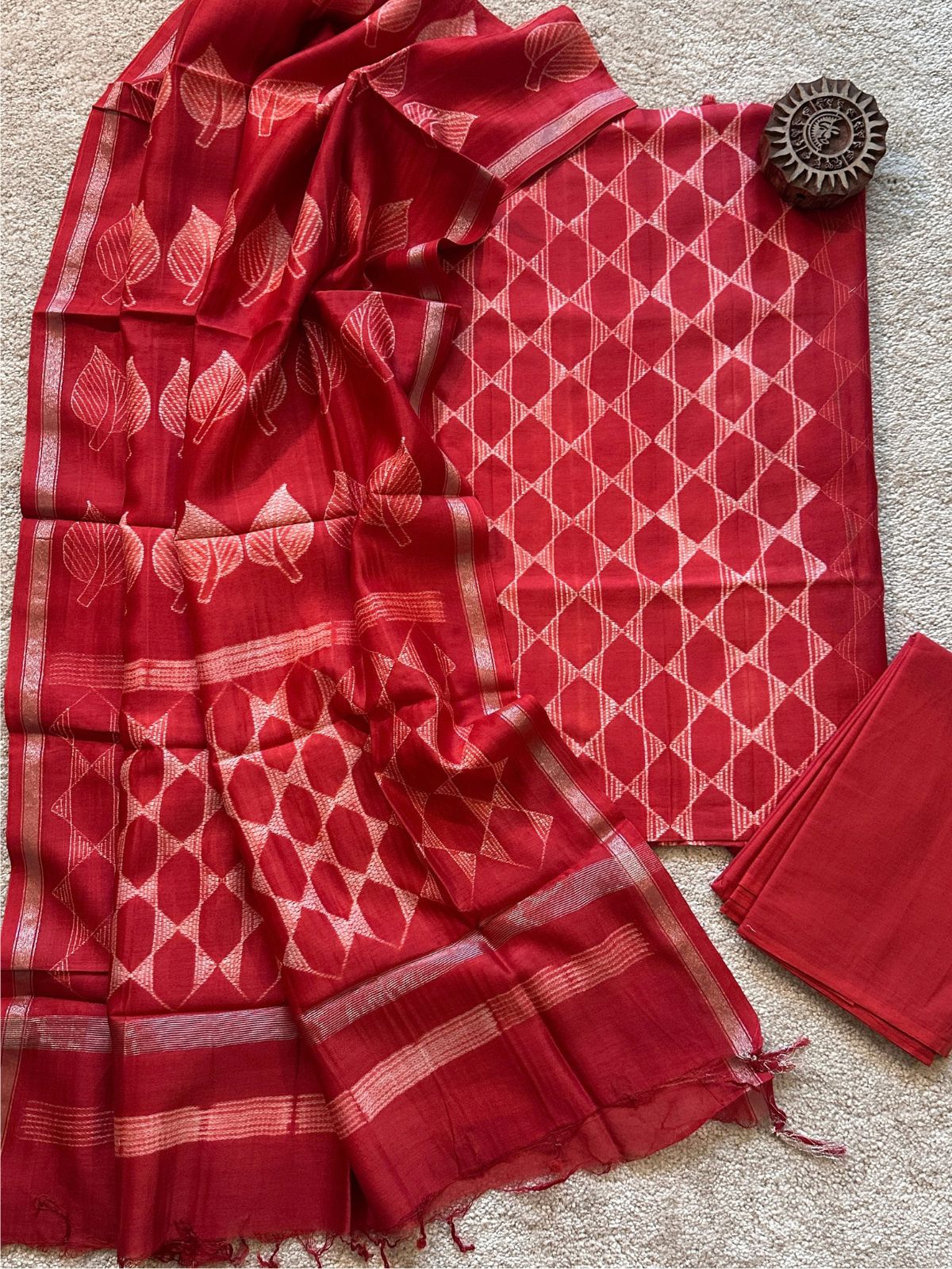 Burnt Spice- Shibori Maheshwari Silk Set