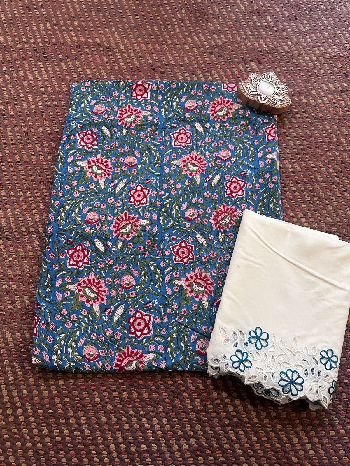 Pure Cotton fabric with Cutwork Bottom Unstitched Set