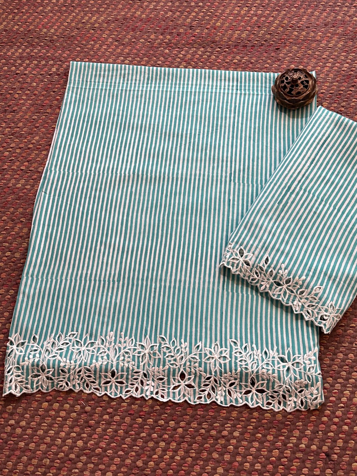 Cutwork Pure Cotton Hand-blocked Coord Set