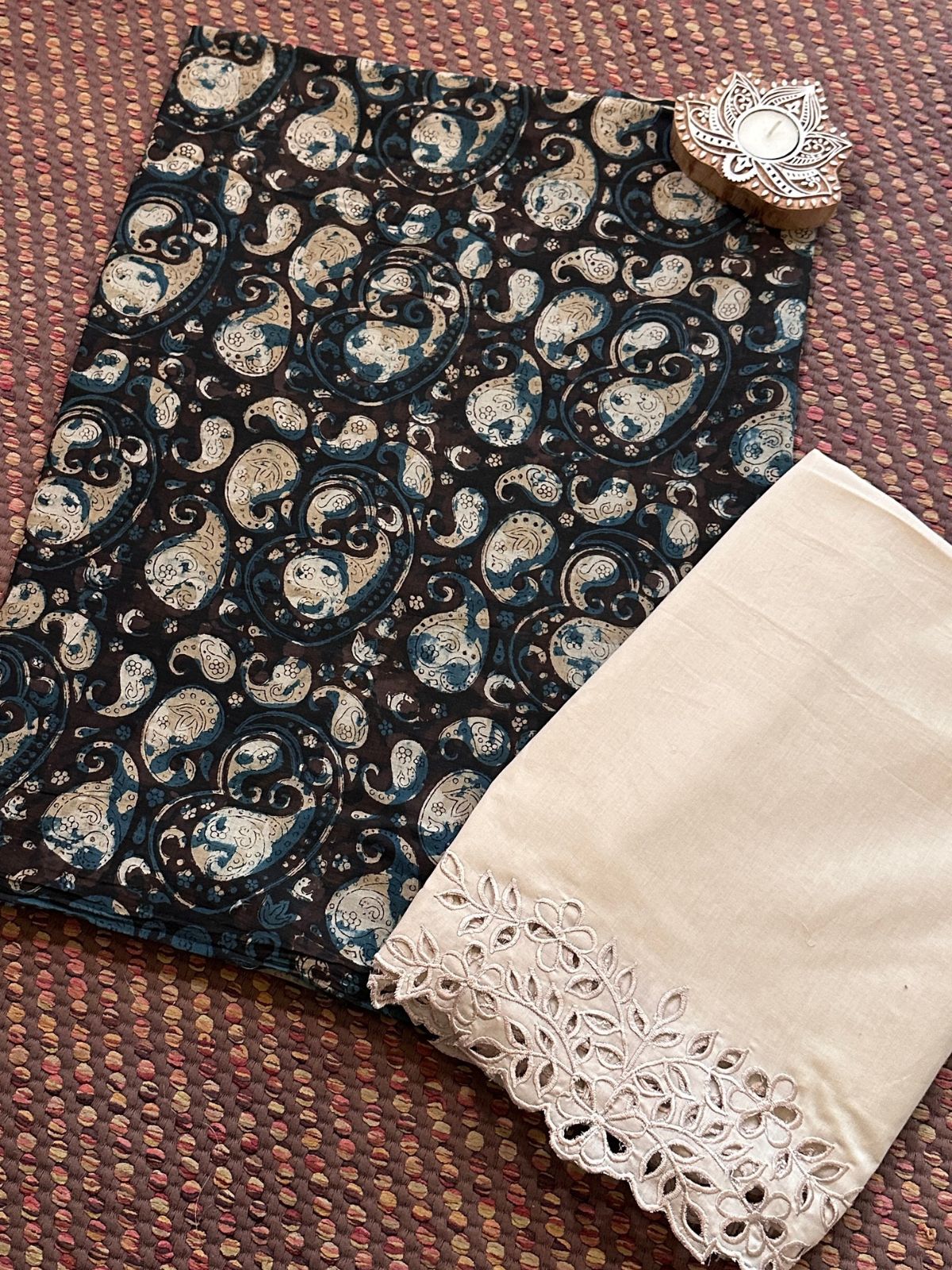 Pure Cotton Mul Fabric in natural dyes with & Cutwork Bottom