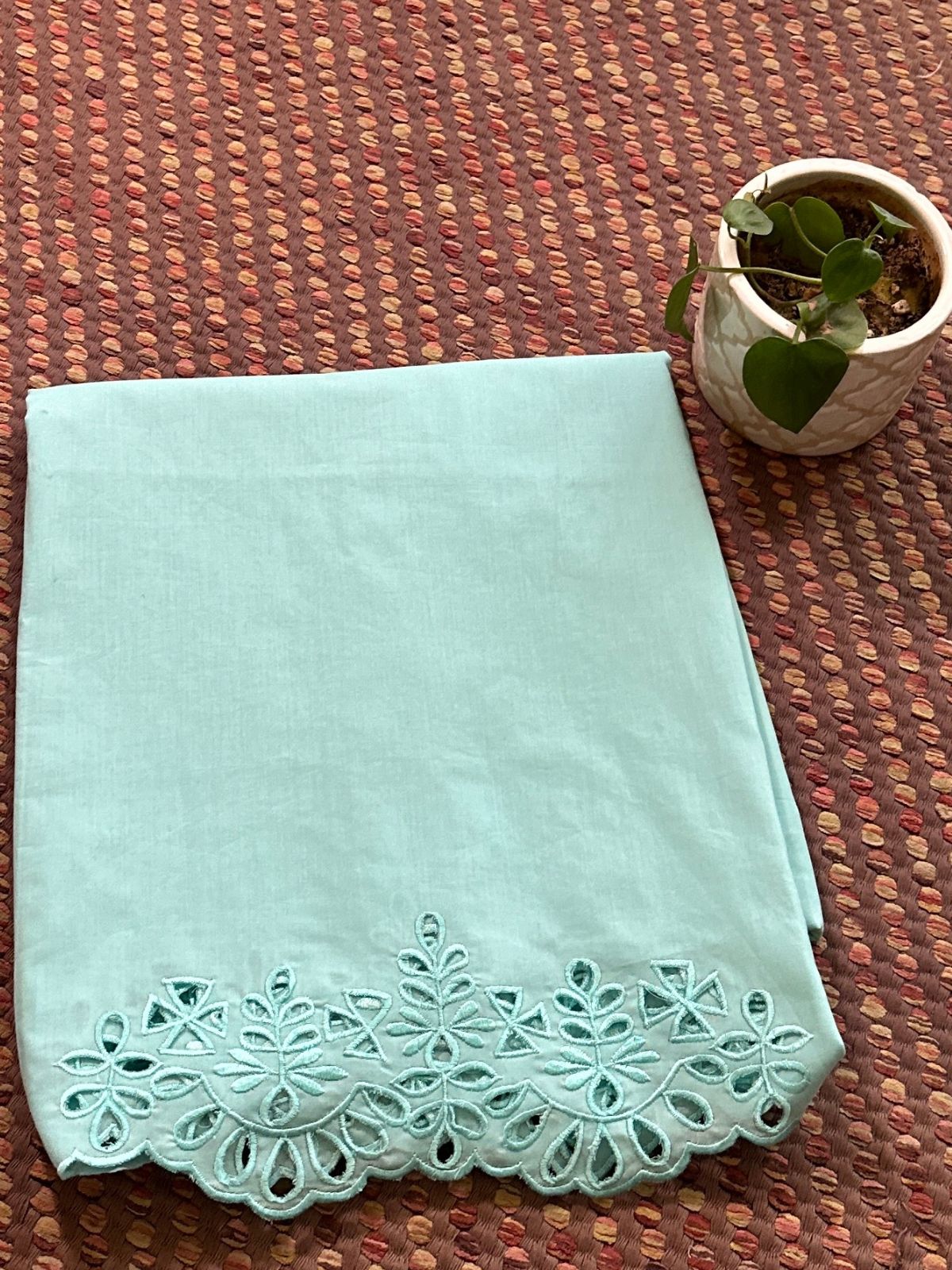 Bottom Wear Cutwork Fabric- Pastel Aqua Blue