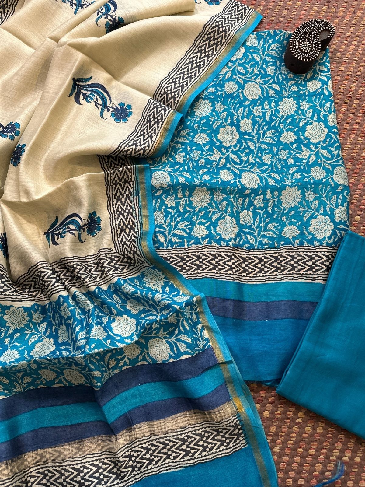 Premium Pure Tussar Silk Unstitched Set