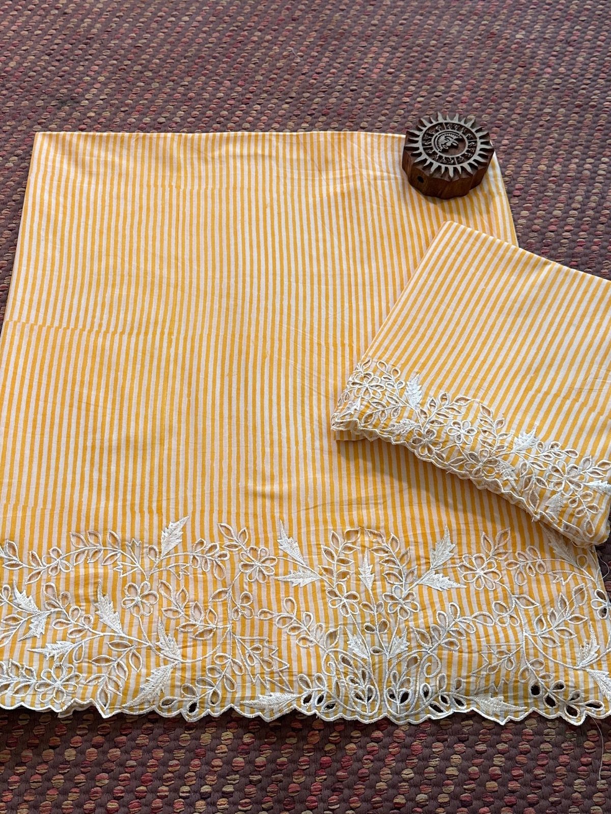 Cutwork Pure Cotton Hand-blocked Coord Set