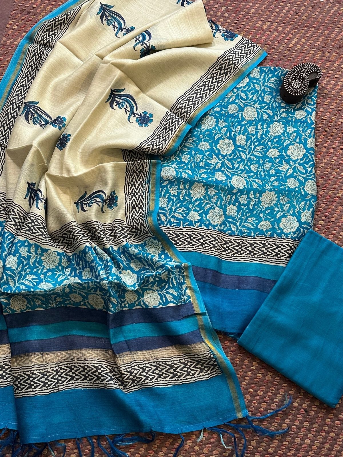 Premium Pure Tussar Silk Unstitched Set