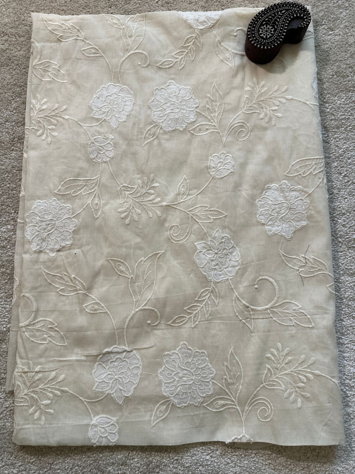 Off White- Premium Cooton Fabric with Applique Embroidery